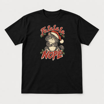 Fa La La La Nope Grumpy Christmas Cat Graphic T-Shirt & Sweatshirt - Tshirt Black Front
