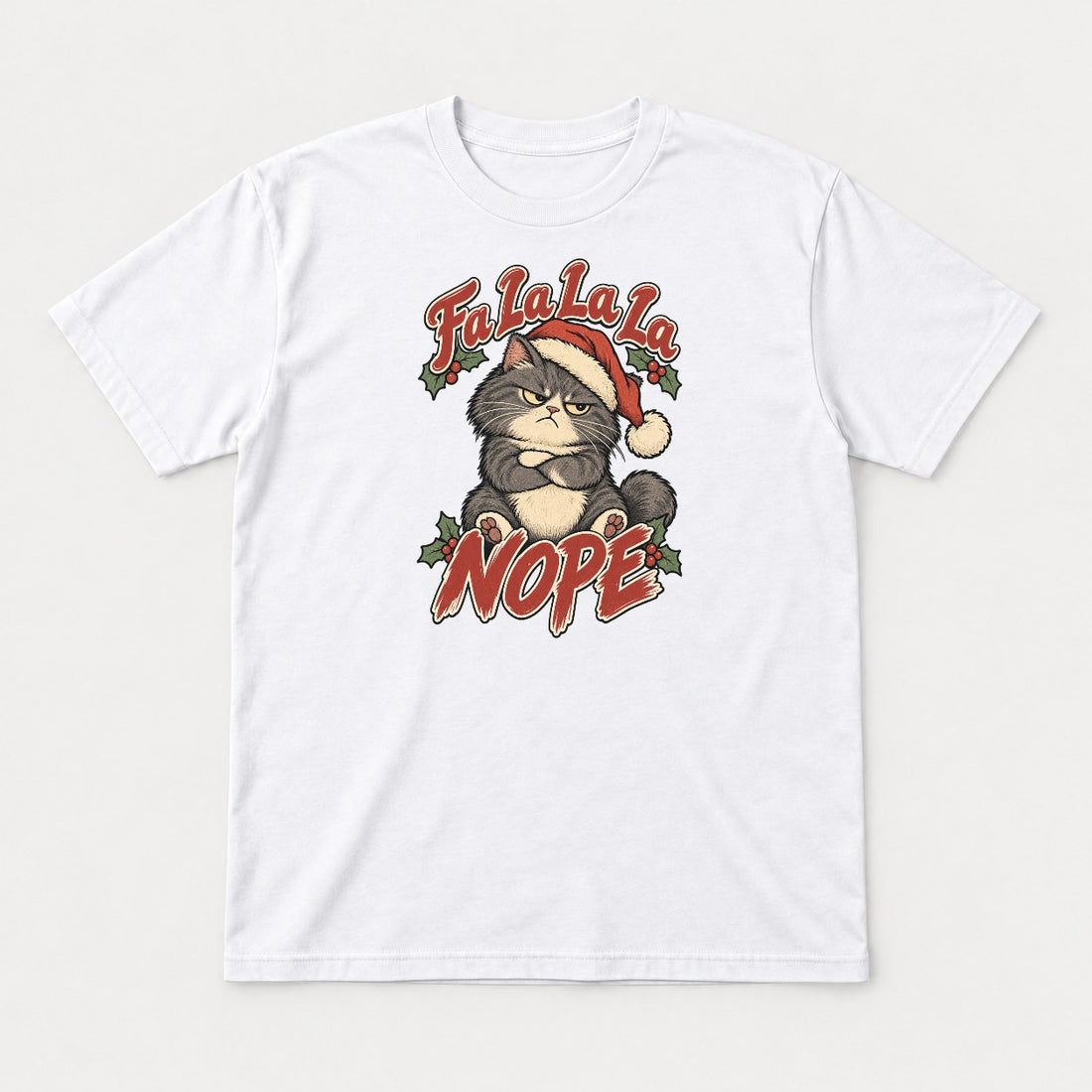 Fa La La La Nope Grumpy Christmas Cat Graphic T-Shirt & Sweatshirt - Tshirt Black Front