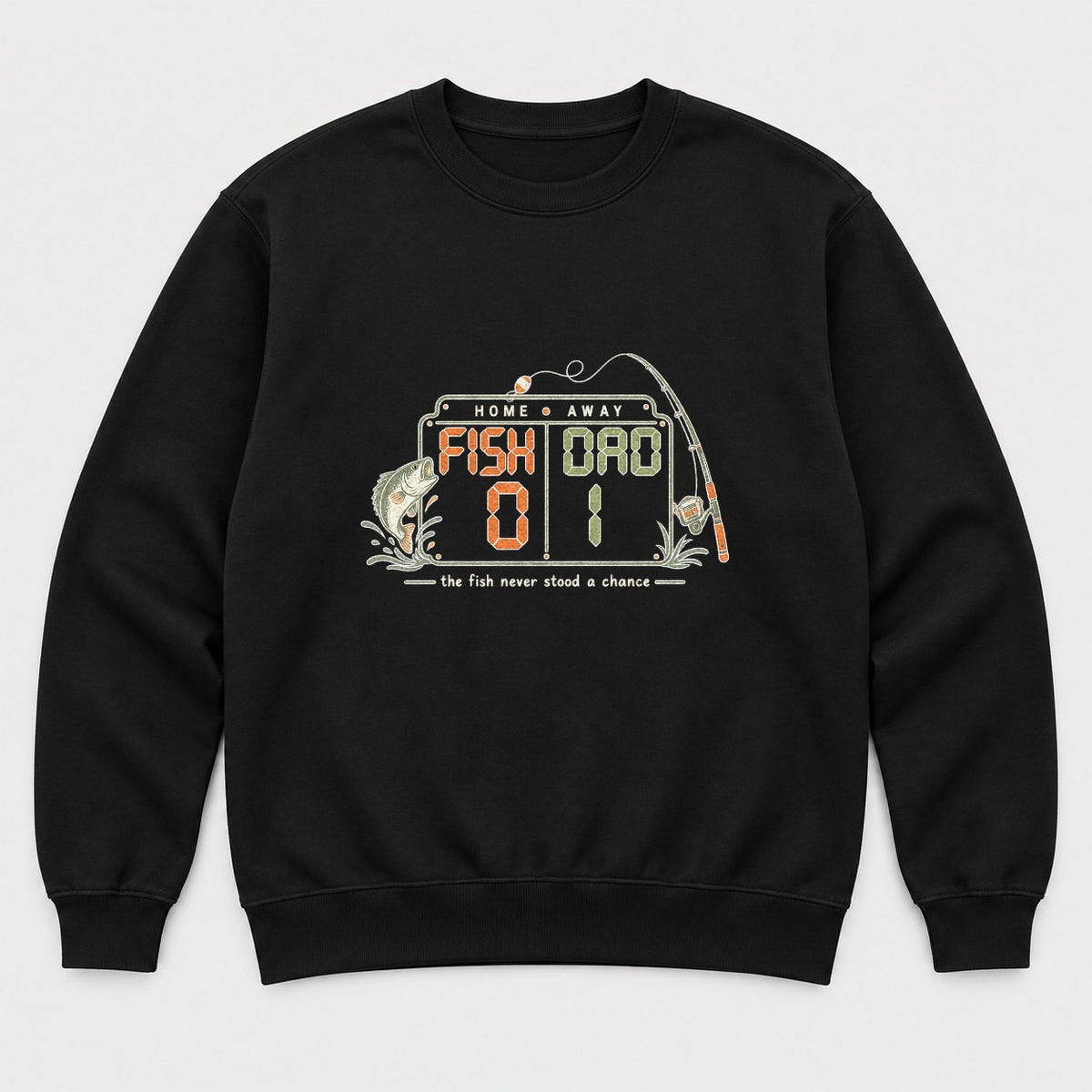 Fish Dad Scoreboard Retro Fishing Graphic T-Shirt & Sweatshirt - Sweatshirt Black Front