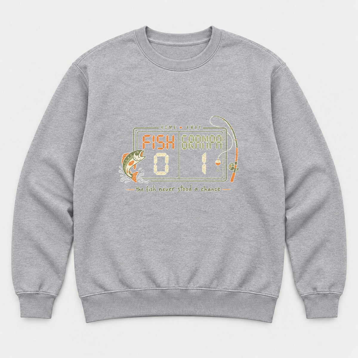 Fish vs Grandpa Scoreboard Retro Fishing Graphic T-Shirt & Sweatshirt - Sweatshirt Sport Grey Front