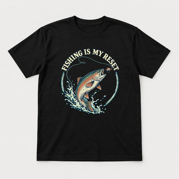 Fishing Is My Reset Vintage Jumping Trout Graphic T-Shirt & Sweatshirt - Tshirt Black Front