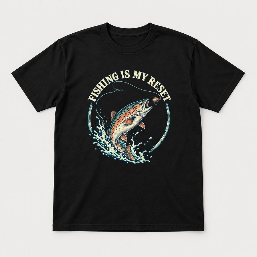 Fishing Is My Reset Vintage Jumping Trout Graphic T-Shirt & Sweatshirt