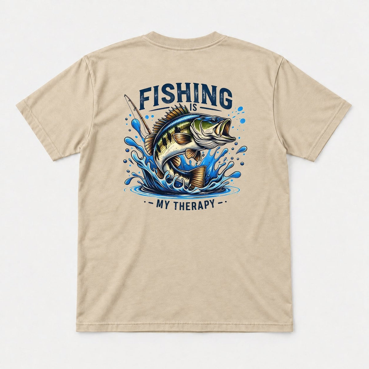 Fishing Is My Therapy Jumping Bass Graphic T-Shirt & Sweatshirt - Tshirt Sand Back