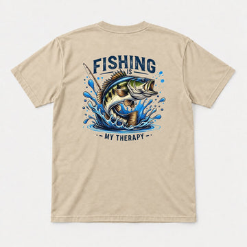 Fishing Is My Therapy Jumping Bass Graphic T-Shirt & Sweatshirt - Tshirt Sand Back