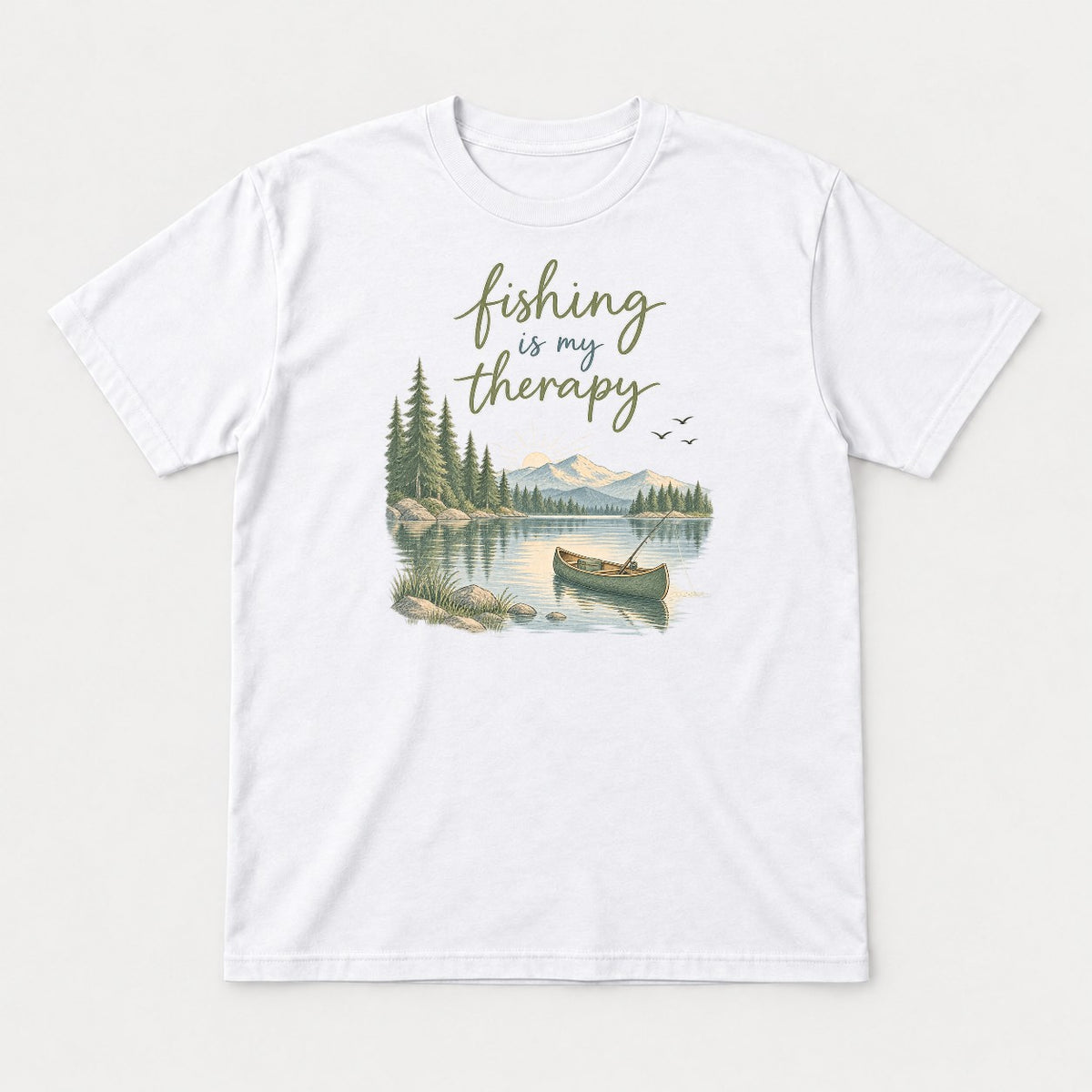 Fishing Is My Therapy Lake Canoe Graphic T-Shirt & Sweatshirt - Tshirt White Front