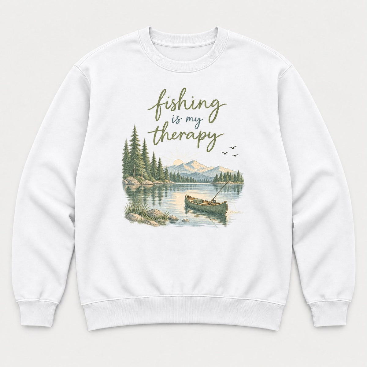 Fishing Is My Therapy Lake Canoe Graphic T-Shirt & Sweatshirt - Sweatshirt White Front