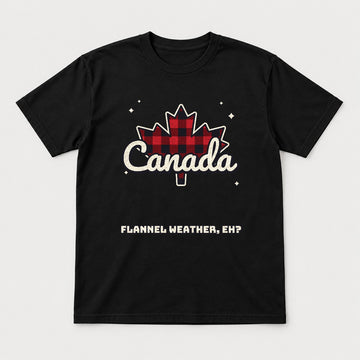 Flannel Weather Eh Canada Shirt – Buffalo Plaid Maple Leaf Tee - Tshirt Black Front