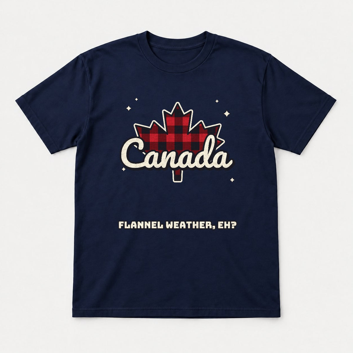 Flannel Weather Eh Canada Shirt – Buffalo Plaid Maple Leaf Tee - Tshirt Navy Front