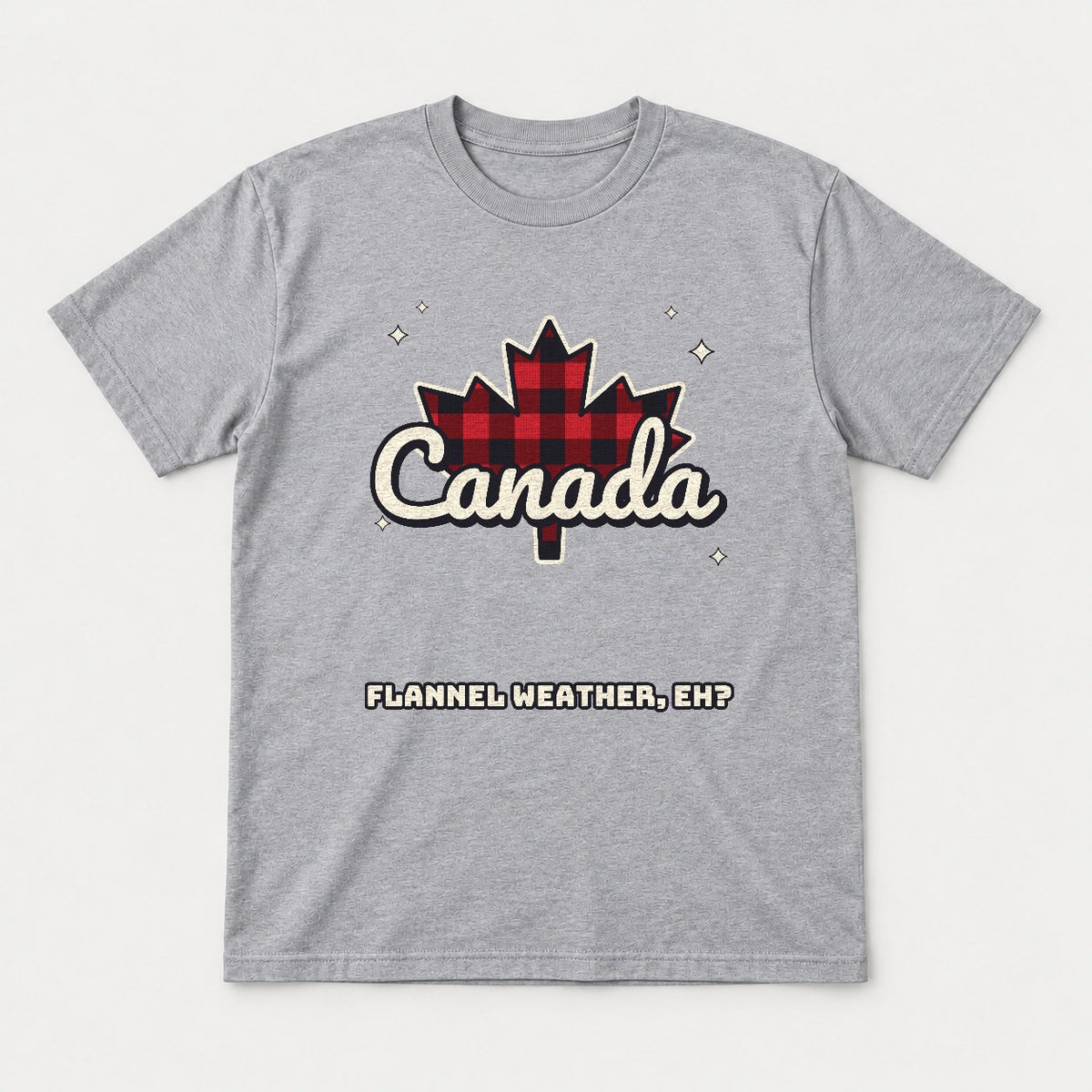 Flannel Weather Eh Canada Shirt – Buffalo Plaid Maple Leaf Tee - Tshirt Sport Grey Front