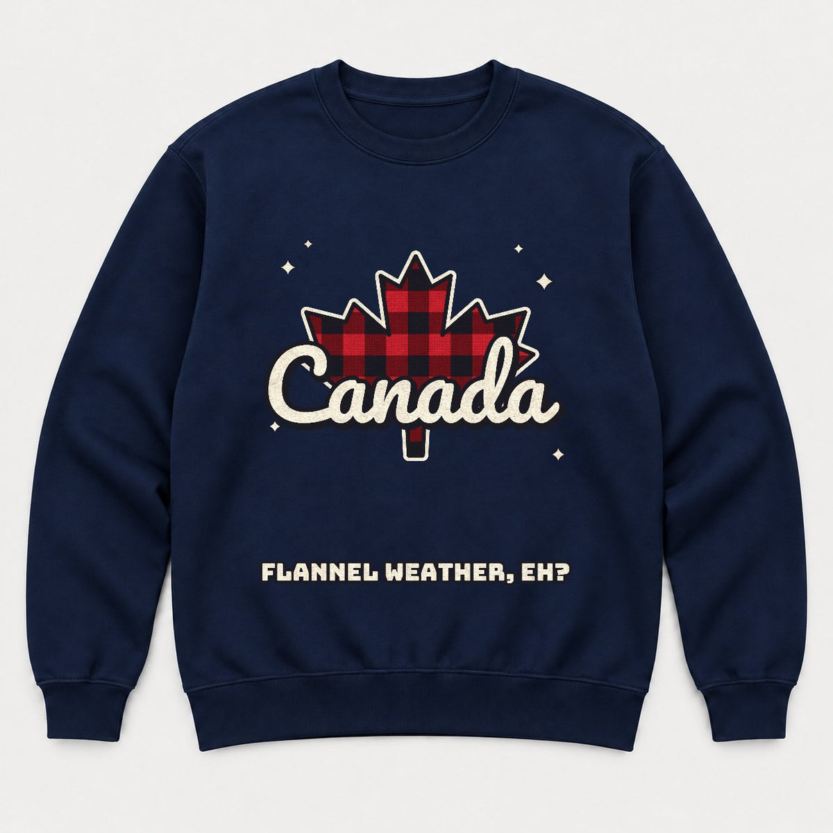 Flannel Weather Eh Canada Shirt – Buffalo Plaid Maple Leaf Tee - Sweatshirt Navy Front
