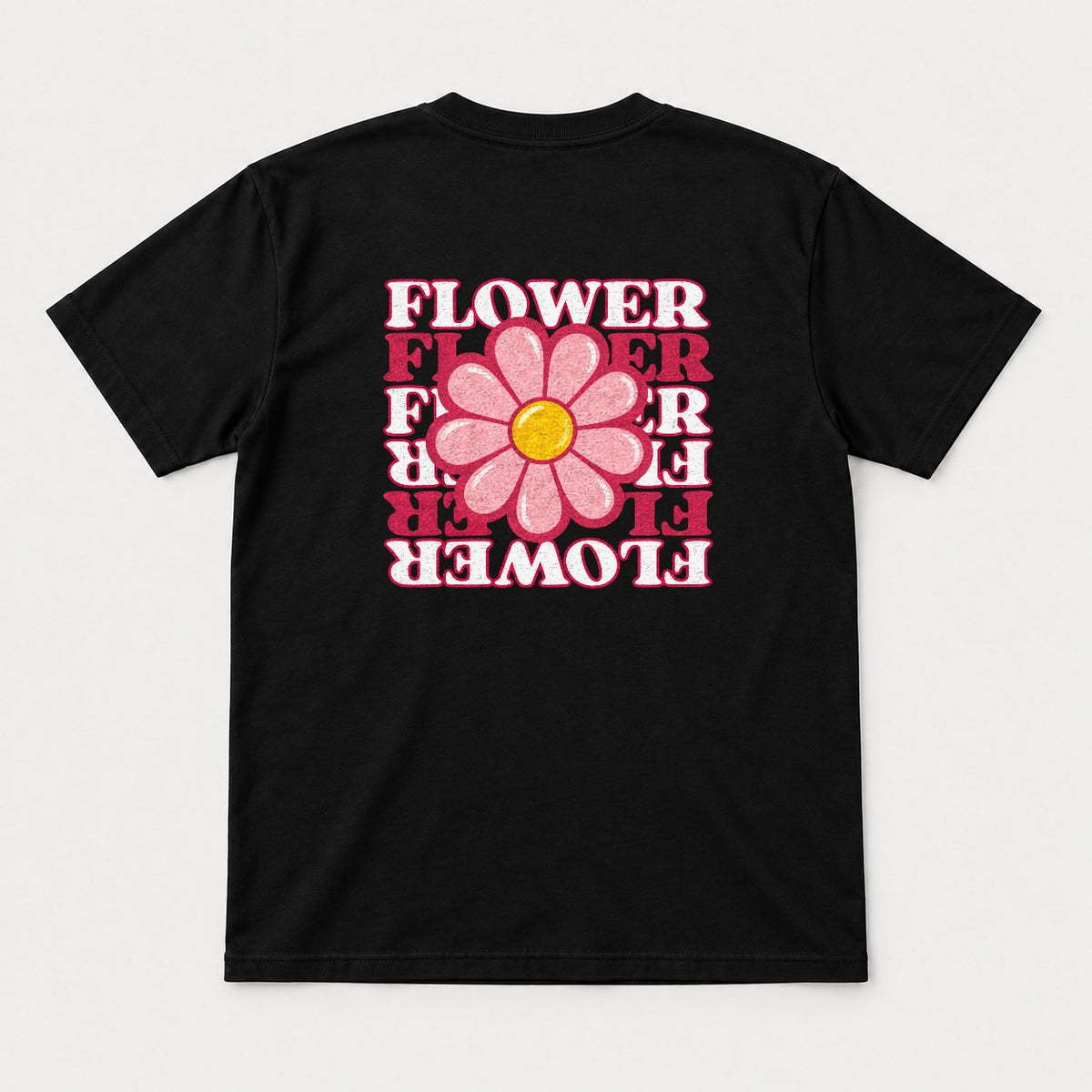 Flower Retro Pink Daisy Graphic T-Shirt & Sweatshirt - Tshirt Black Back