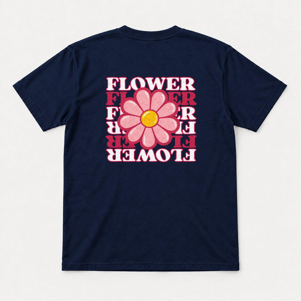 Flower Retro Pink Daisy Graphic T-Shirt & Sweatshirt - Tshirt Navy Back
