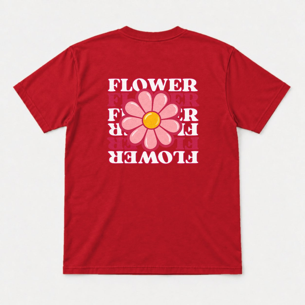 Flower Retro Pink Daisy Graphic T-Shirt & Sweatshirt - Tshirt Red Back