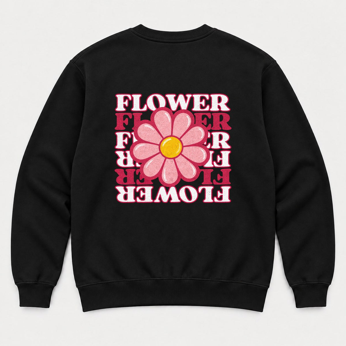 Flower Retro Pink Daisy Graphic T-Shirt & Sweatshirt - Sweatshirt Black Back