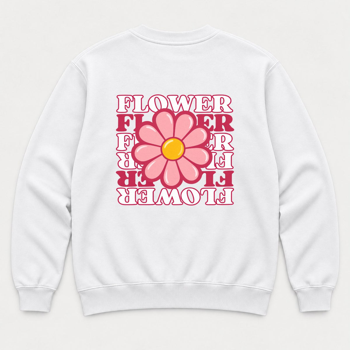 Flower Retro Pink Daisy Graphic T-Shirt & Sweatshirt - Sweatshirt White Back
