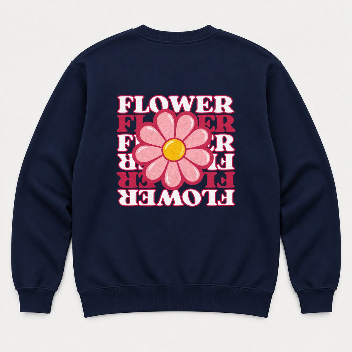 Flower Retro Pink Daisy Graphic T-Shirt & Sweatshirt - Sweatshirt Navy Back