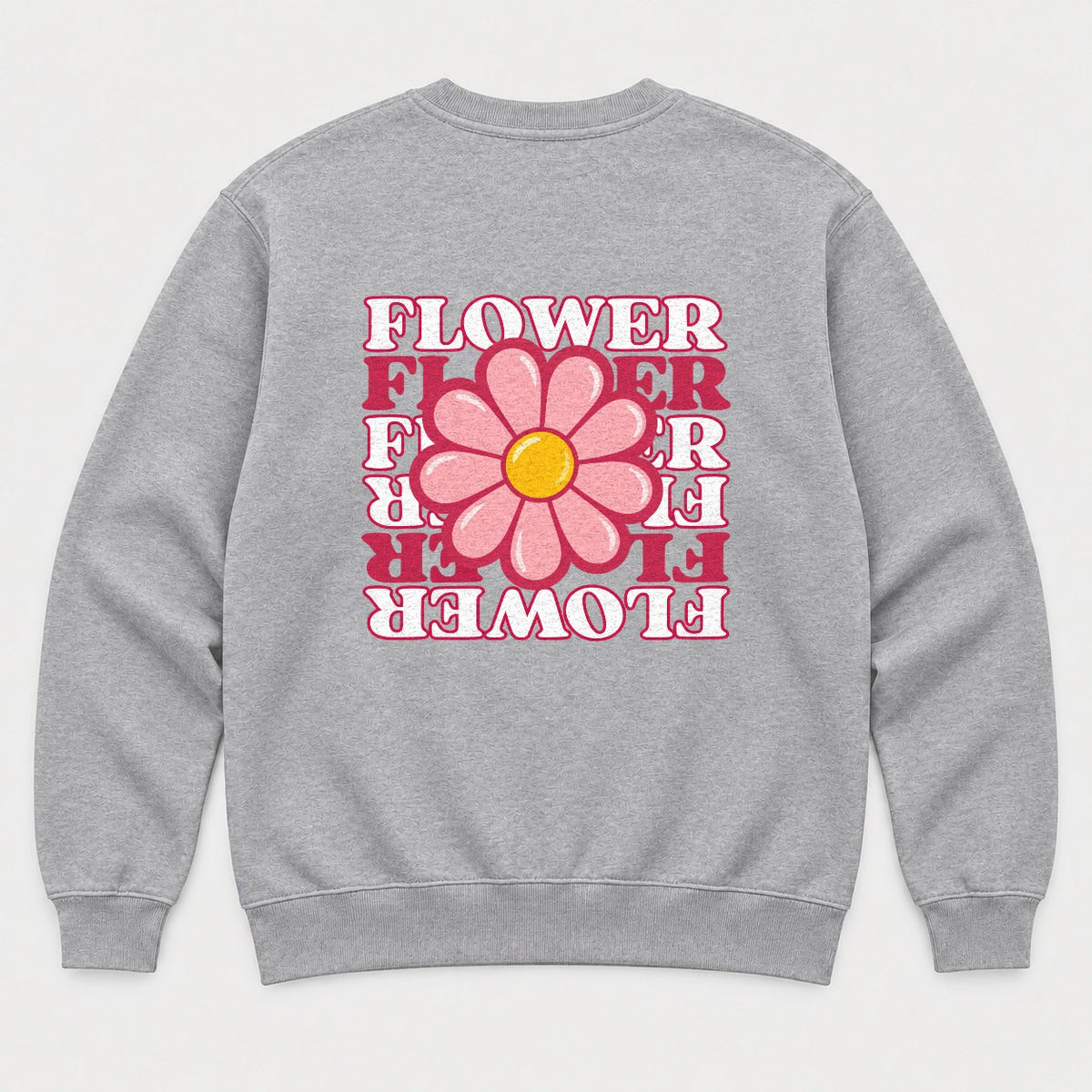 Flower Retro Pink Daisy Graphic T-Shirt & Sweatshirt - Sweatshirt Sport Grey Back