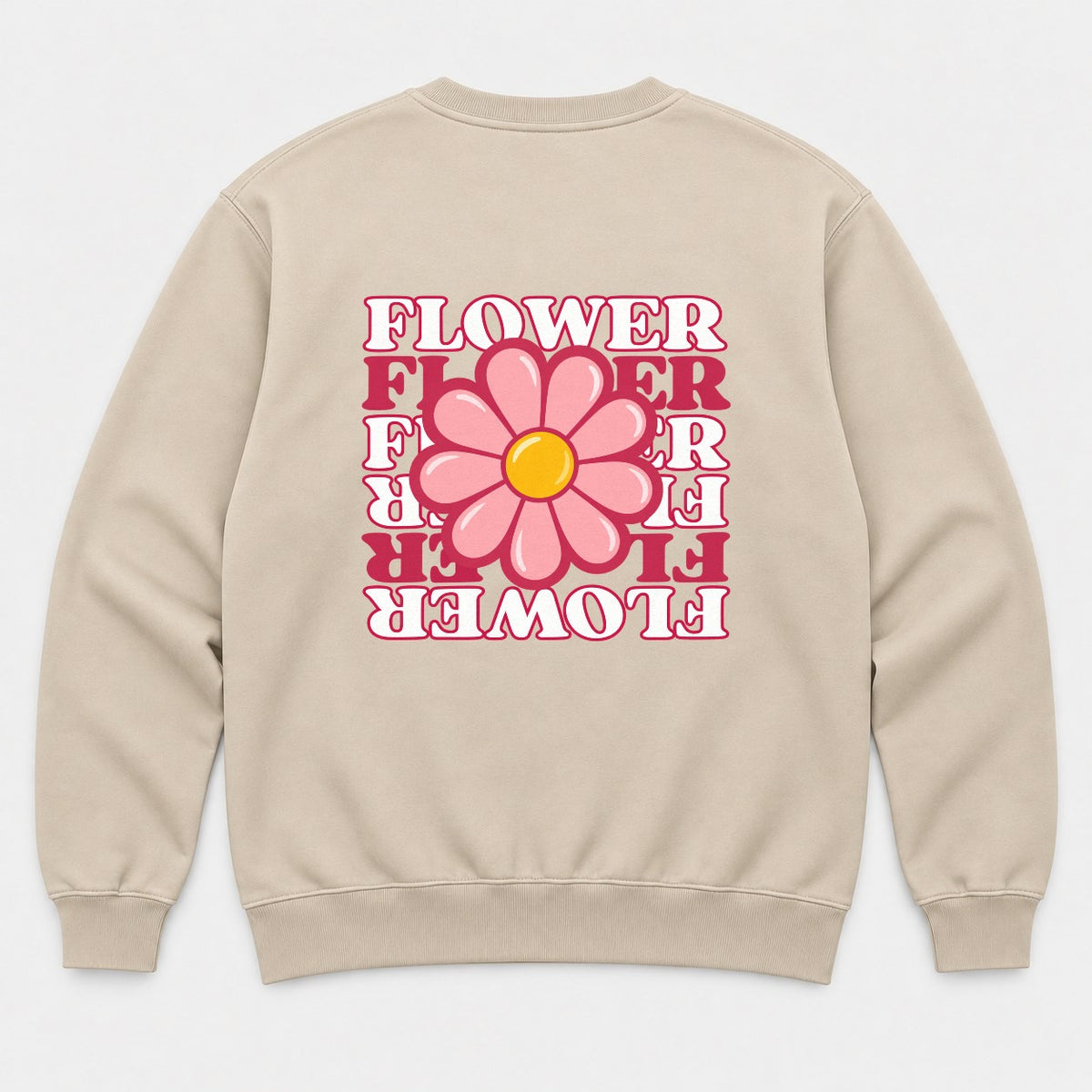 Flower Retro Pink Daisy Graphic T-Shirt & Sweatshirt - Sweatshirt Sand Back