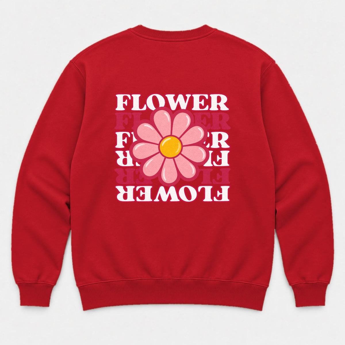 Flower Retro Pink Daisy Graphic T-Shirt & Sweatshirt - Sweatshirt Red Back