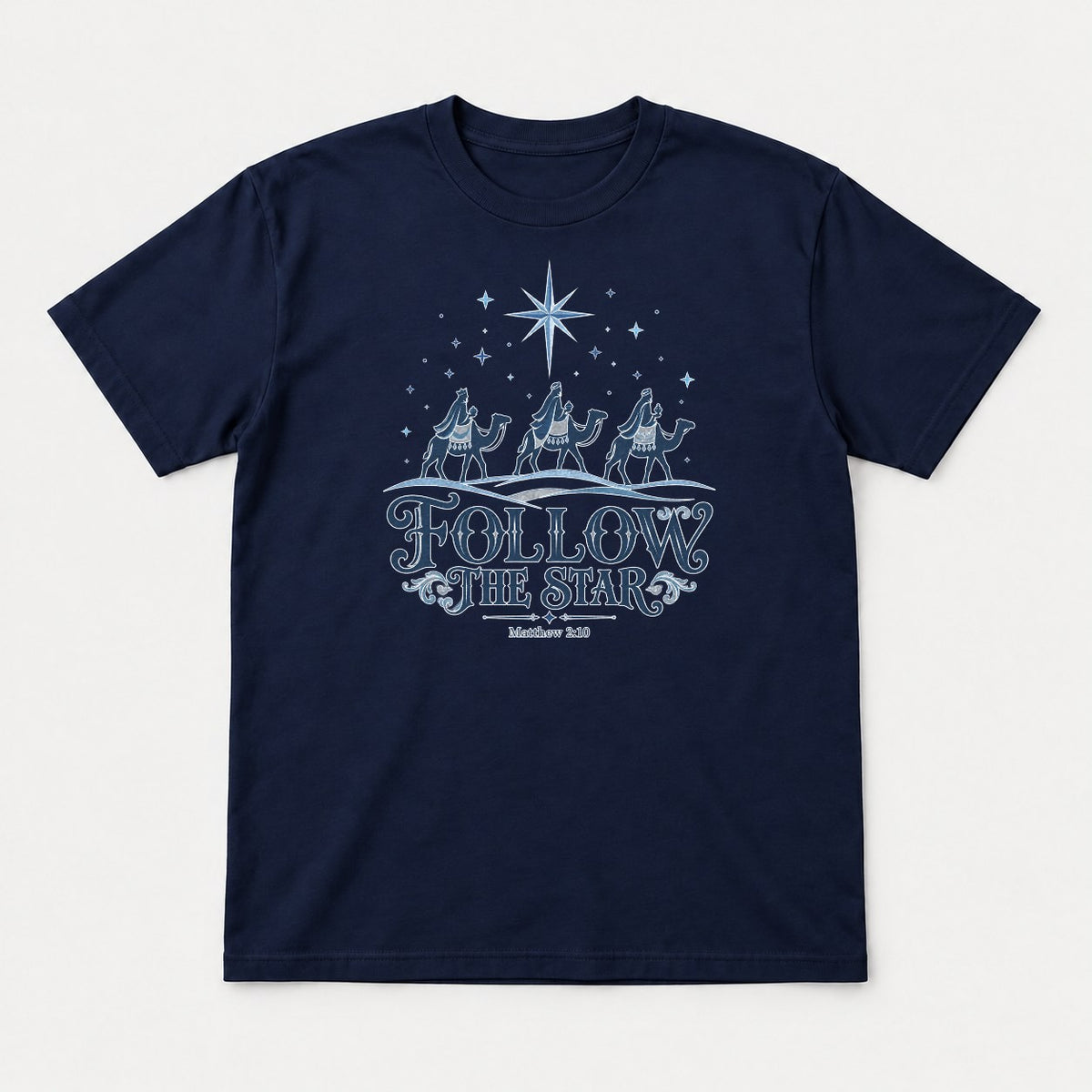 Follow The Star Three Wise Men Nativity Graphic T-Shirt & Sweatshirt - Tshirt Navy Front