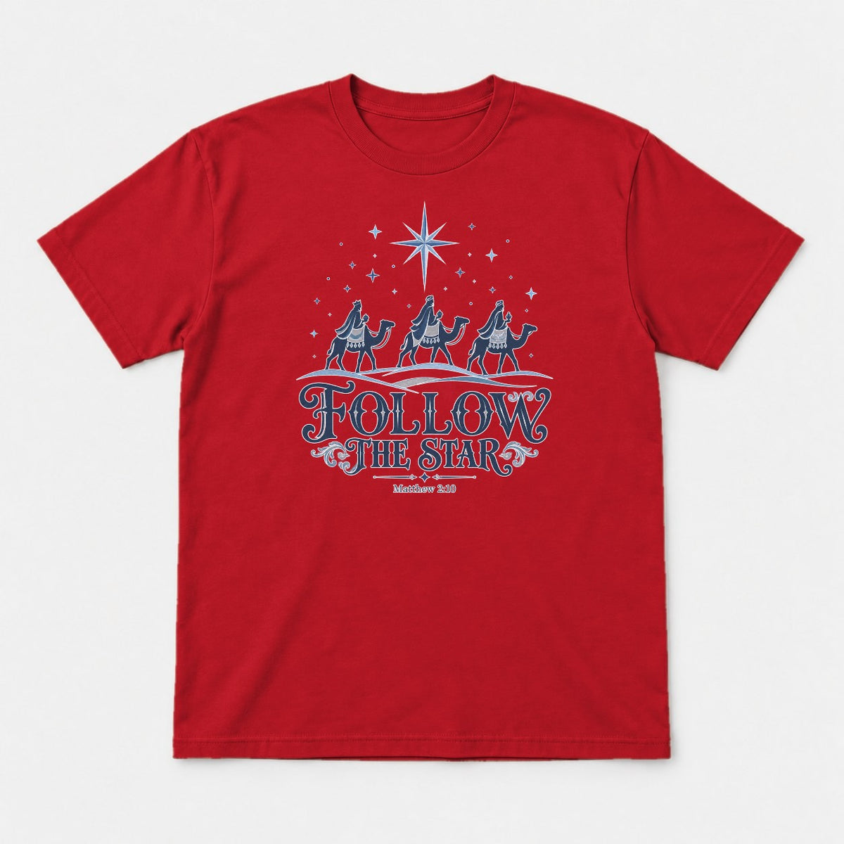 Follow The Star Three Wise Men Nativity Graphic T-Shirt & Sweatshirt - Tshirt Red Front