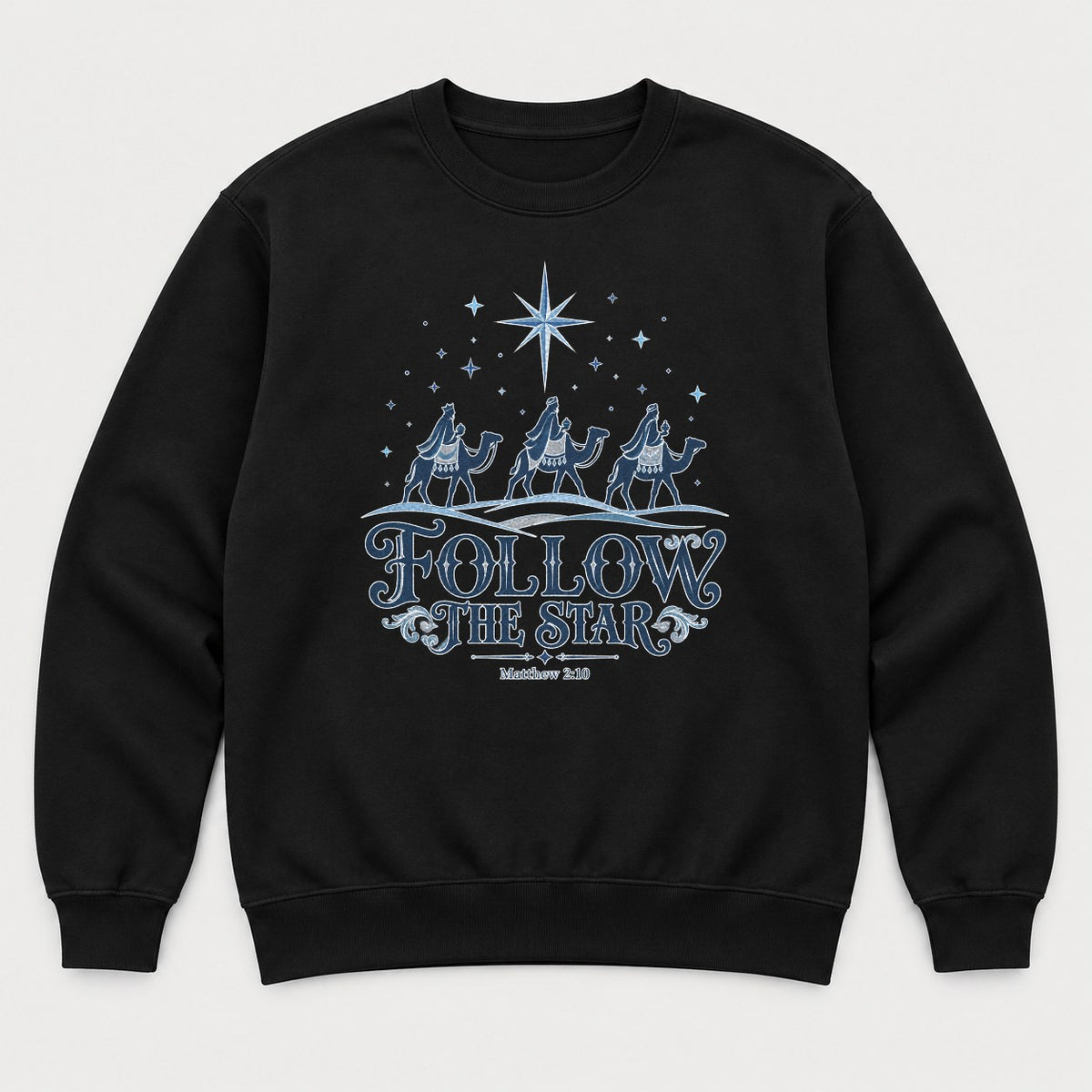 Follow The Star Three Wise Men Nativity Graphic T-Shirt & Sweatshirt - Sweatshirt Black Front