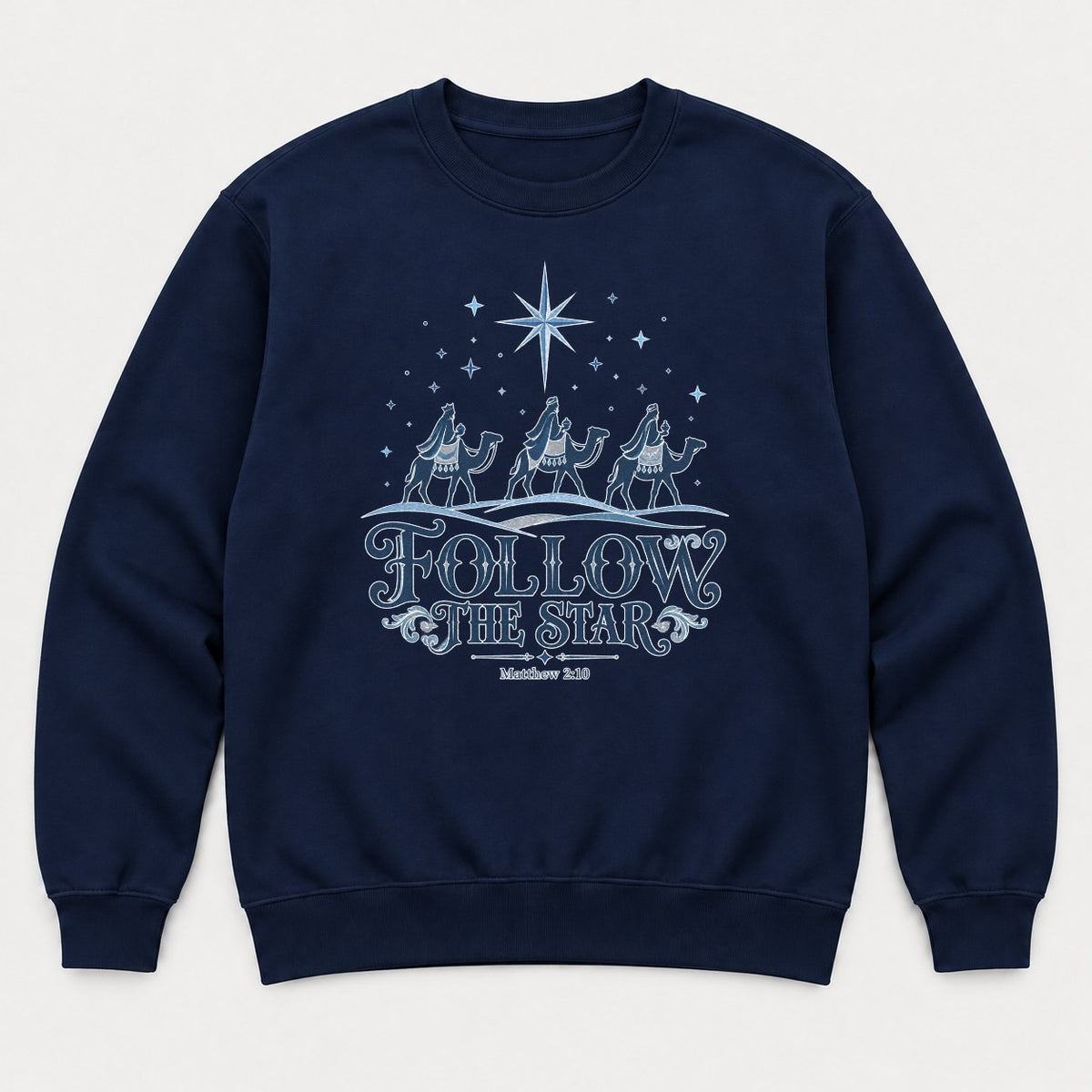 Follow The Star Three Wise Men Nativity Graphic T-Shirt & Sweatshirt - Sweatshirt Navy Front
