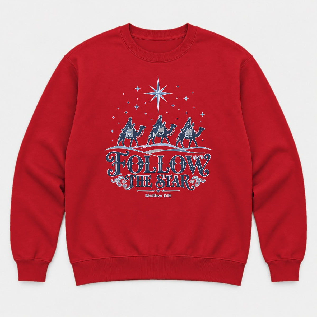 Follow The Star Three Wise Men Nativity Graphic T-Shirt & Sweatshirt - Sweatshirt Red Front