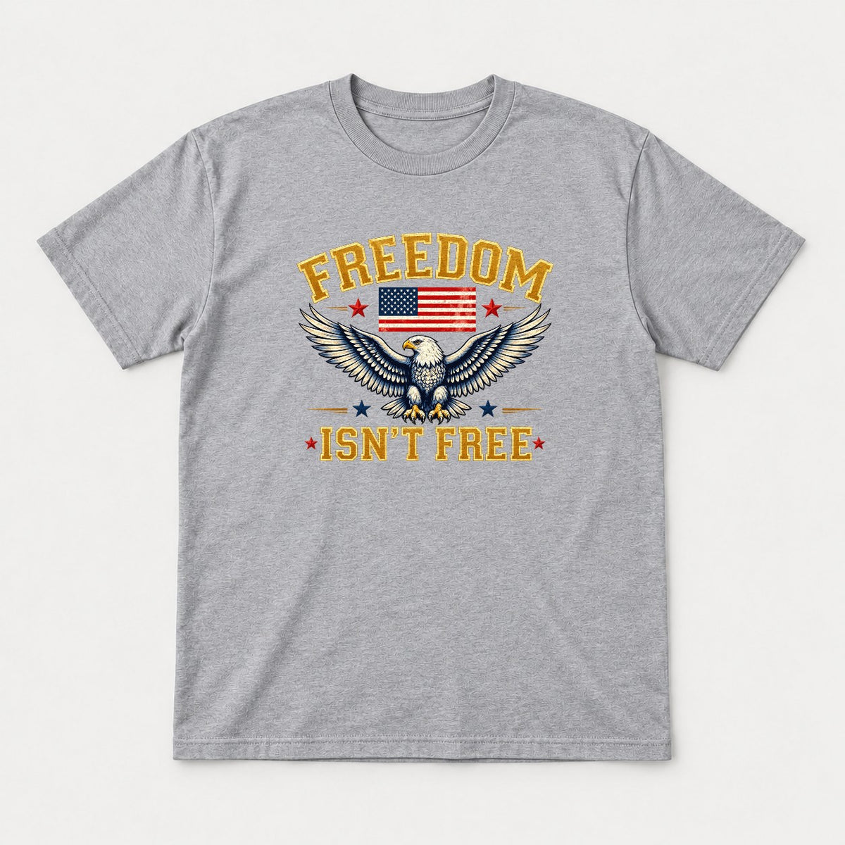 Freedom Isn't Free Patriotic Bald Eagle American Flag Graphic T-Shirt & Sweatshirt - Tshirt Sport Grey Front