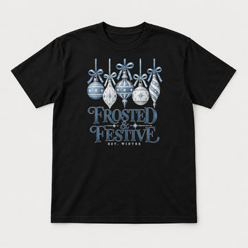 Frosted & Festive Blue Ornament Christmas Graphic T-Shirt & Sweatshirt - Tshirt Black Front