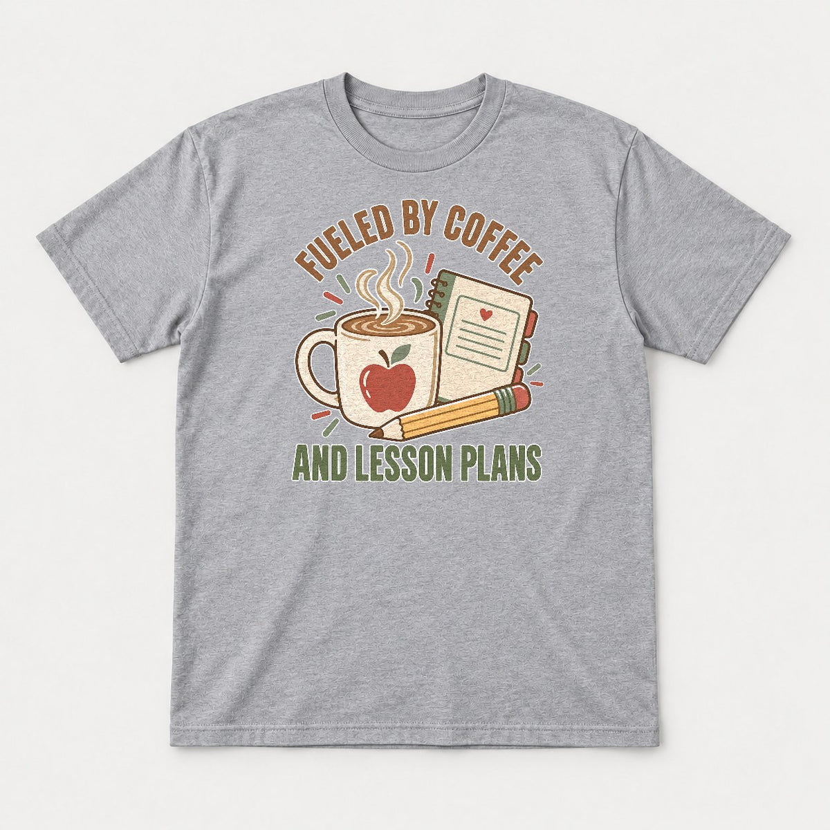 Fueled By Coffee And Lesson Plans Teacher Graphic T-Shirt & Sweatshirt - Tshirt Sport Grey Front