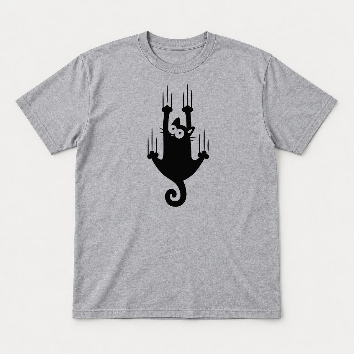 Funny Climbing Black Cat Scratching Graphic T-Shirt & Sweatshirt - Tshirt Sport Grey Front
