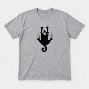 Funny Climbing Black Cat Scratching Graphic T-Shirt & Sweatshirt - Tshirt Sport Grey Front
