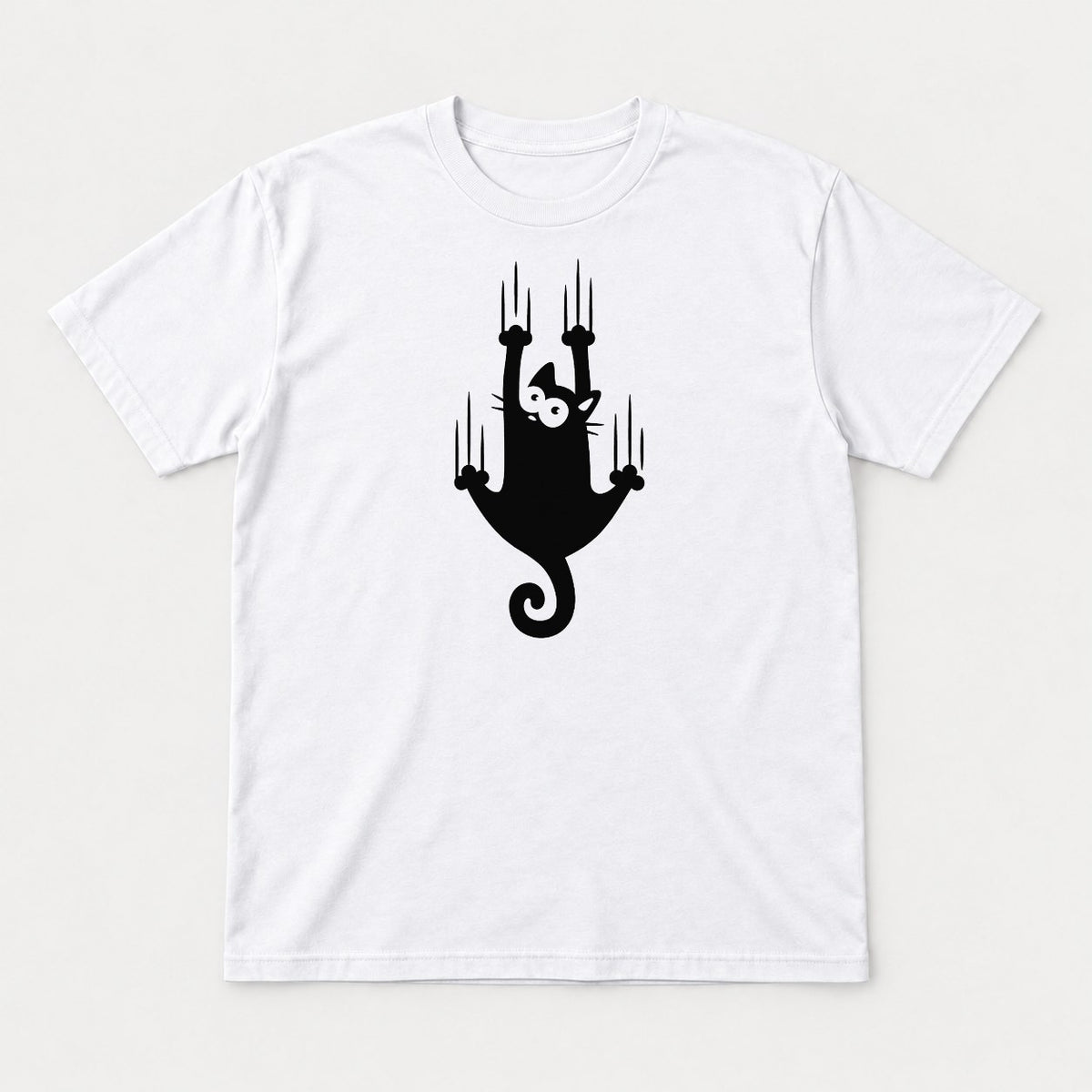 Funny Climbing Black Cat Scratching Graphic T-Shirt & Sweatshirt - Tshirt White Front