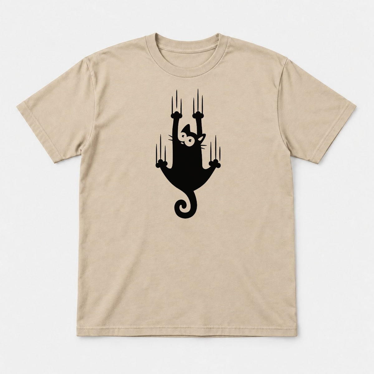Funny Climbing Black Cat Scratching Graphic T-Shirt & Sweatshirt - Tshirt Sand Front