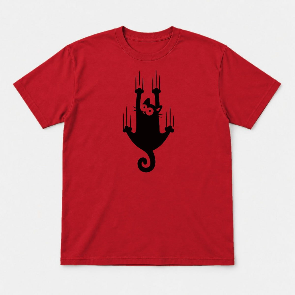 Funny Climbing Black Cat Scratching Graphic T-Shirt & Sweatshirt - Tshirt Red Front