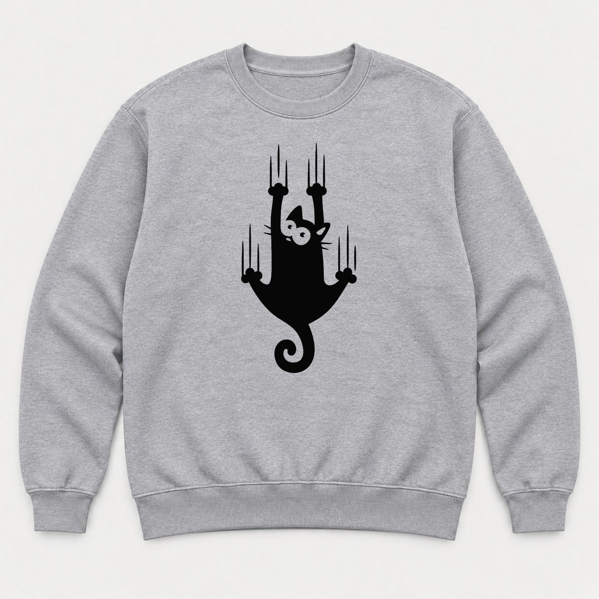 Funny Climbing Black Cat Scratching Graphic T-Shirt & Sweatshirt - Sweatshirt Sport Grey Front