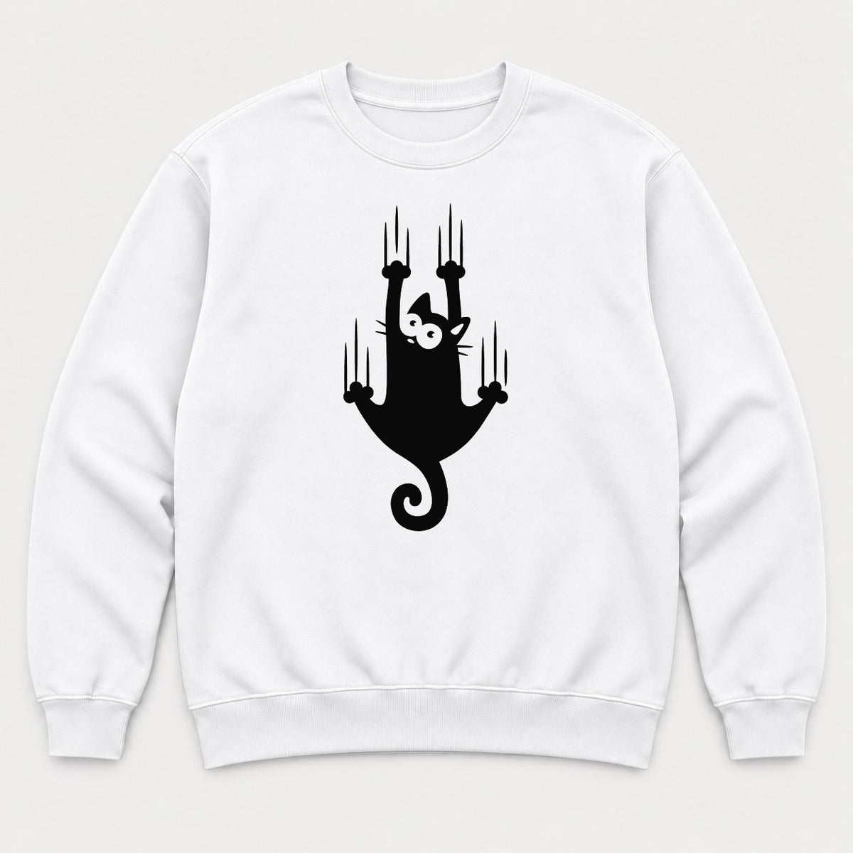 Funny Climbing Black Cat Scratching Graphic T-Shirt & Sweatshirt - Sweatshirt White Front