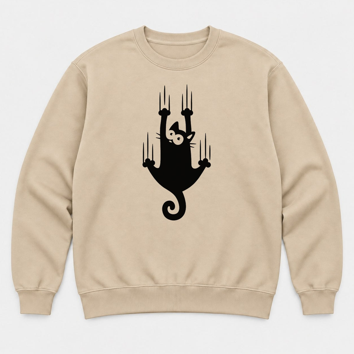 Funny Climbing Black Cat Scratching Graphic T-Shirt & Sweatshirt - Sweatshirt Sand Front