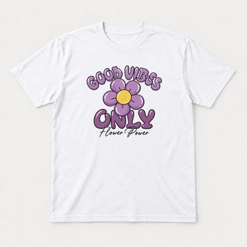 Good Vibes Only Flower Power Purple Daisy Graphic T-Shirt & Sweatshirt - Tshirt White Front