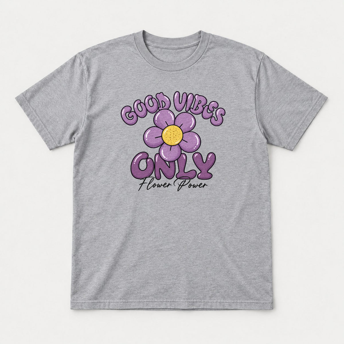 Good Vibes Only Flower Power Purple Daisy Graphic T-Shirt & Sweatshirt - Tshirt Sport Grey Front