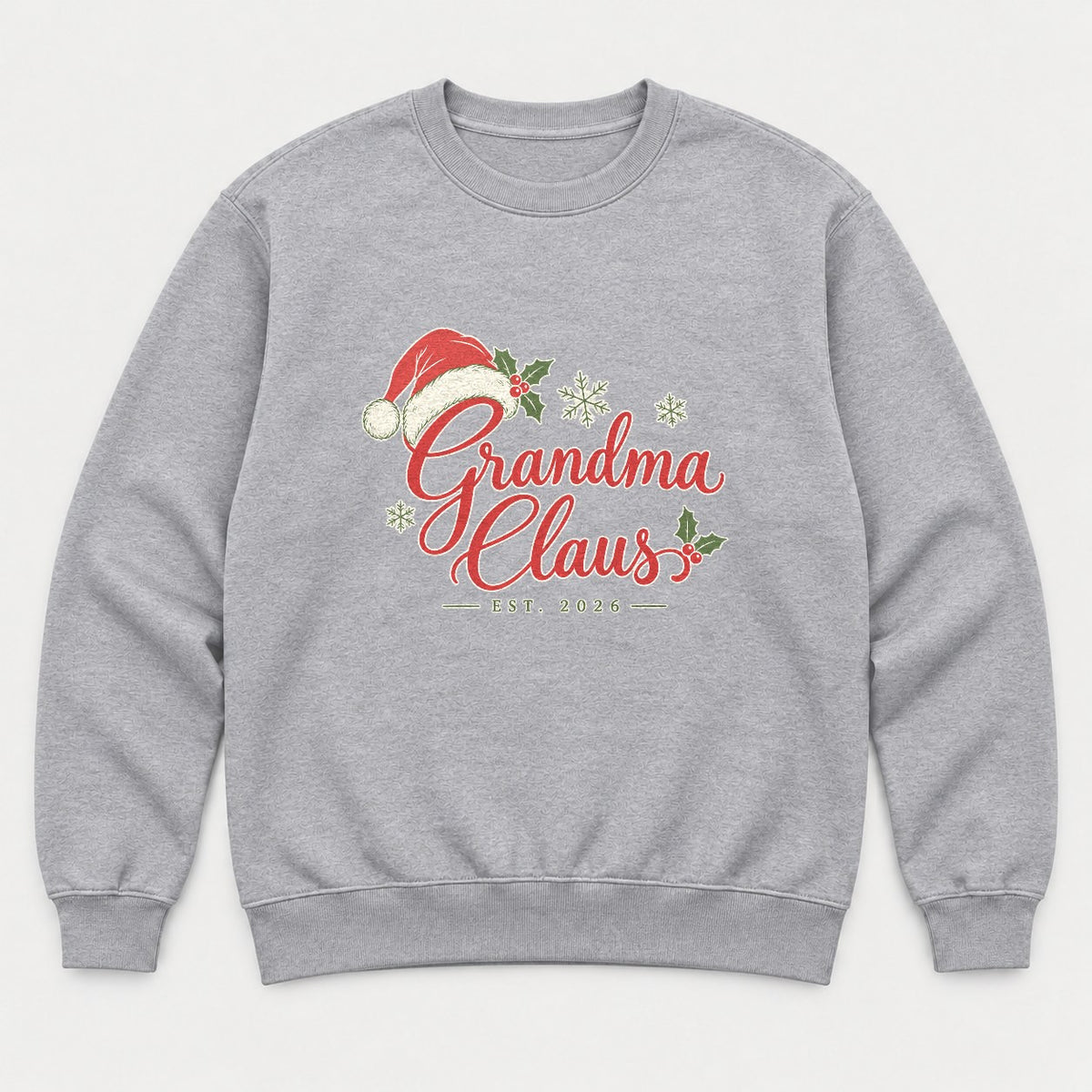 Grandma Claus Santa Hat Holly Christmas Graphic T-Shirt & Sweatshirt - Sweatshirt Sport Grey Front