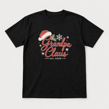 Grandpa Claus Est. 2026 Christmas Santa Hat Graphic T-Shirt & Sweatshirt - Tshirt Black Front