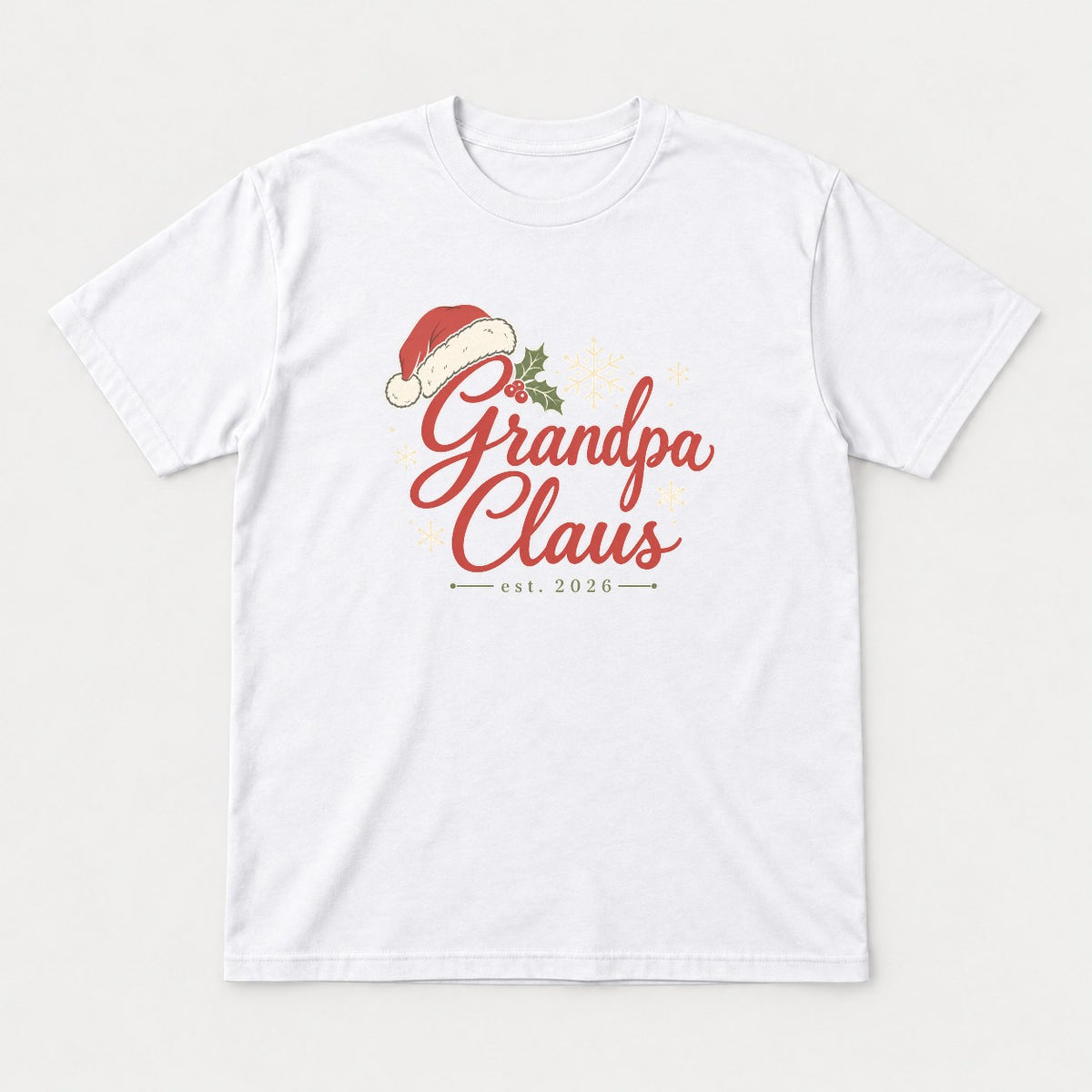 Grandpa Claus Est. 2026 Christmas Santa Hat Graphic T-Shirt & Sweatshirt - Tshirt White Front