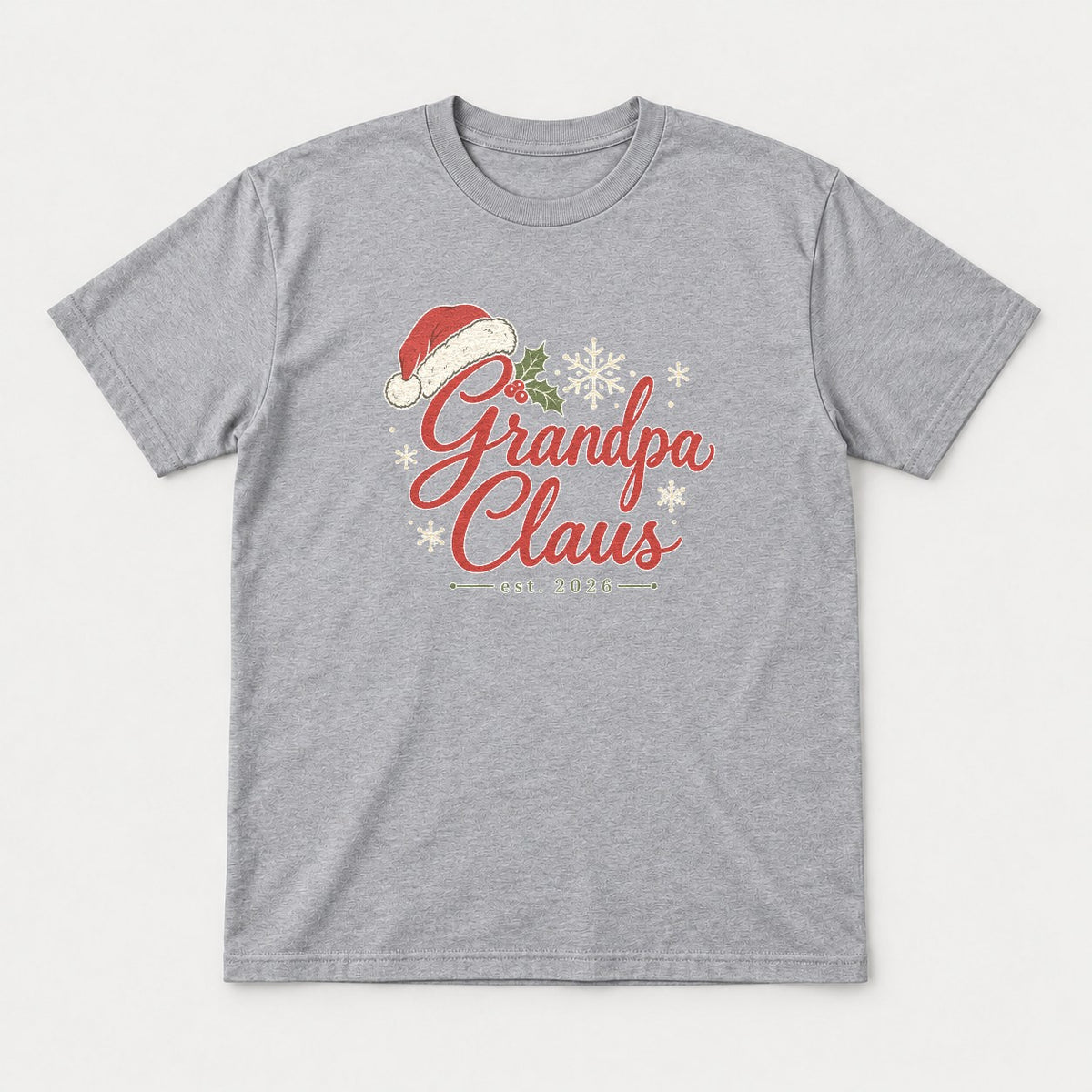Grandpa Claus Est. 2026 Christmas Santa Hat Graphic T-Shirt & Sweatshirt - Tshirt Sport Grey Front