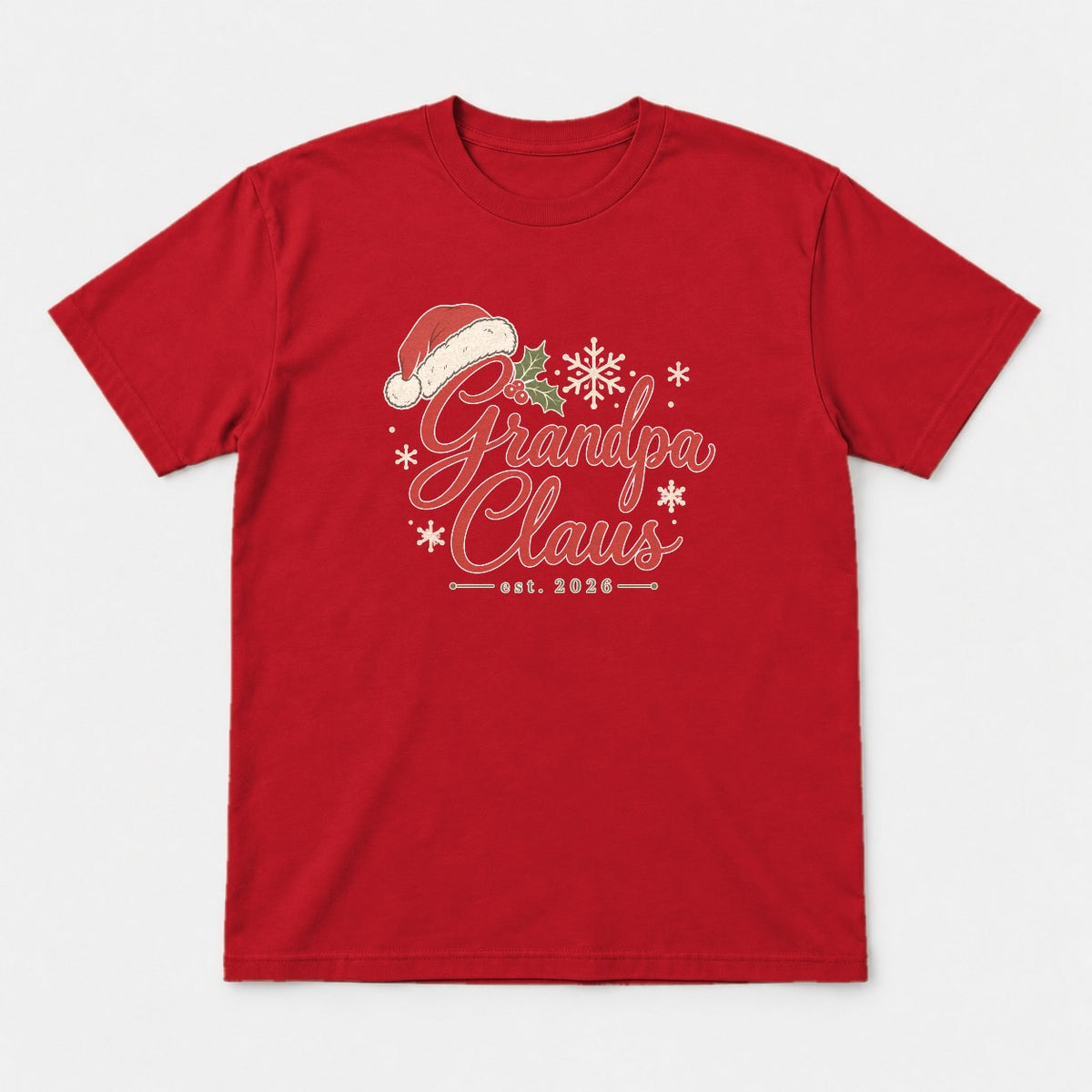 Grandpa Claus Est. 2026 Christmas Santa Hat Graphic T-Shirt & Sweatshirt - Tshirt Red Front