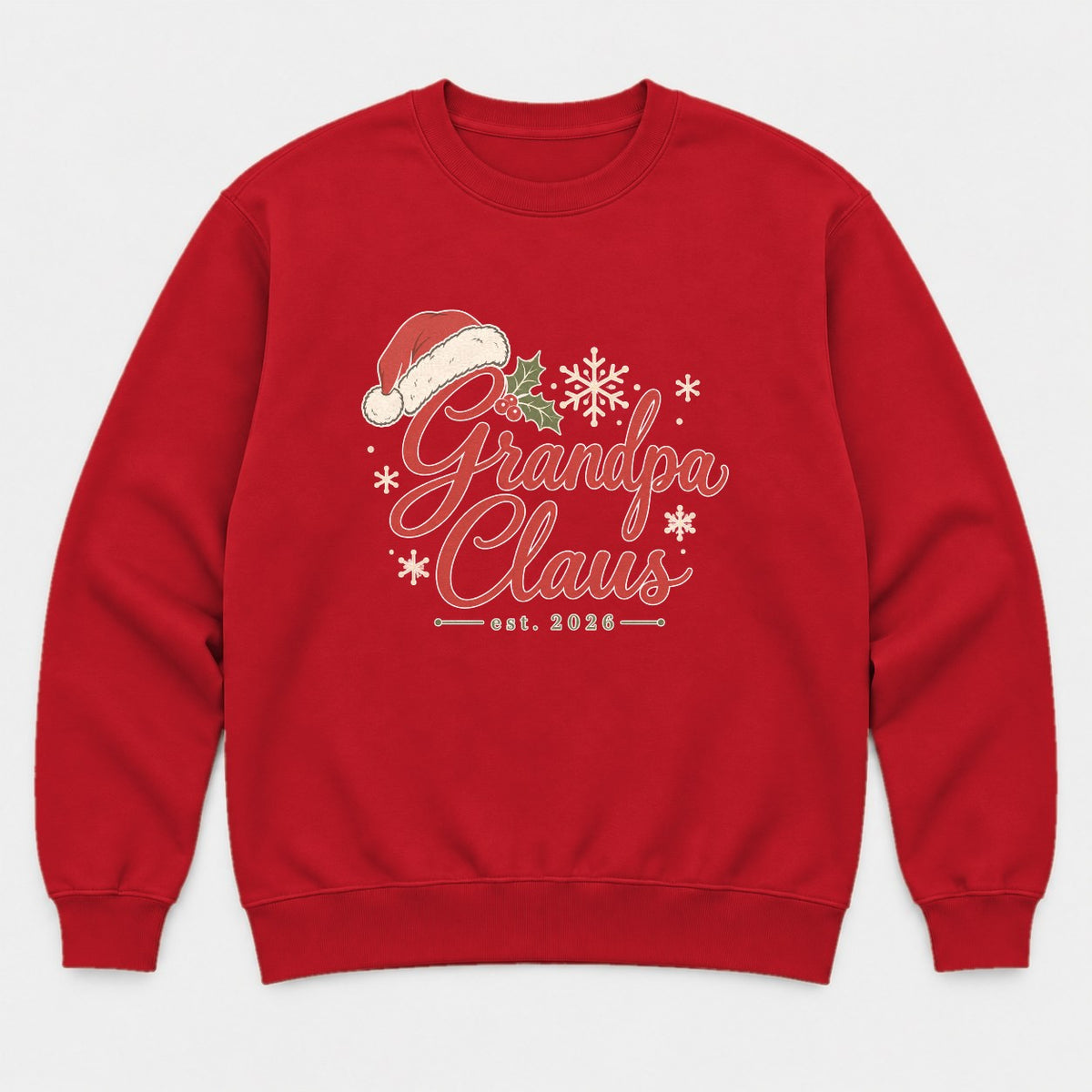 Grandpa Claus Est. 2026 Christmas Santa Hat Graphic T-Shirt & Sweatshirt - Sweatshirt Red Front
