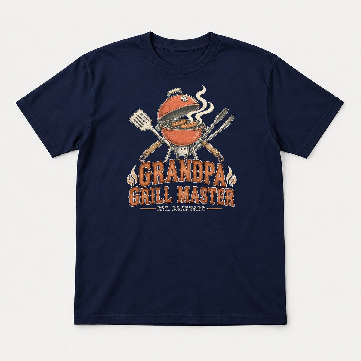 Grandpa Grill Master Retro Backyard BBQ Graphic T-Shirt & Sweatshirt - Tshirt Navy Front