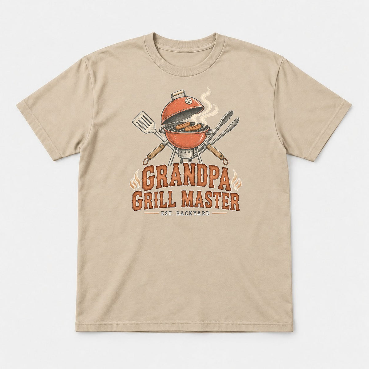 Grandpa Grill Master Retro Backyard BBQ Graphic T-Shirt & Sweatshirt - Tshirt Sand Front