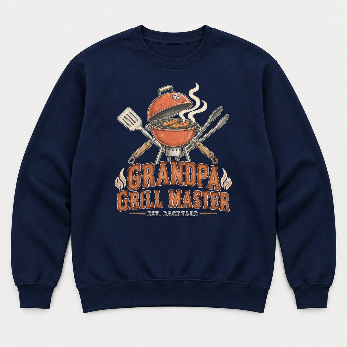 Grandpa Grill Master Retro Backyard BBQ Graphic T-Shirt & Sweatshirt - Sweatshirt Navy Front